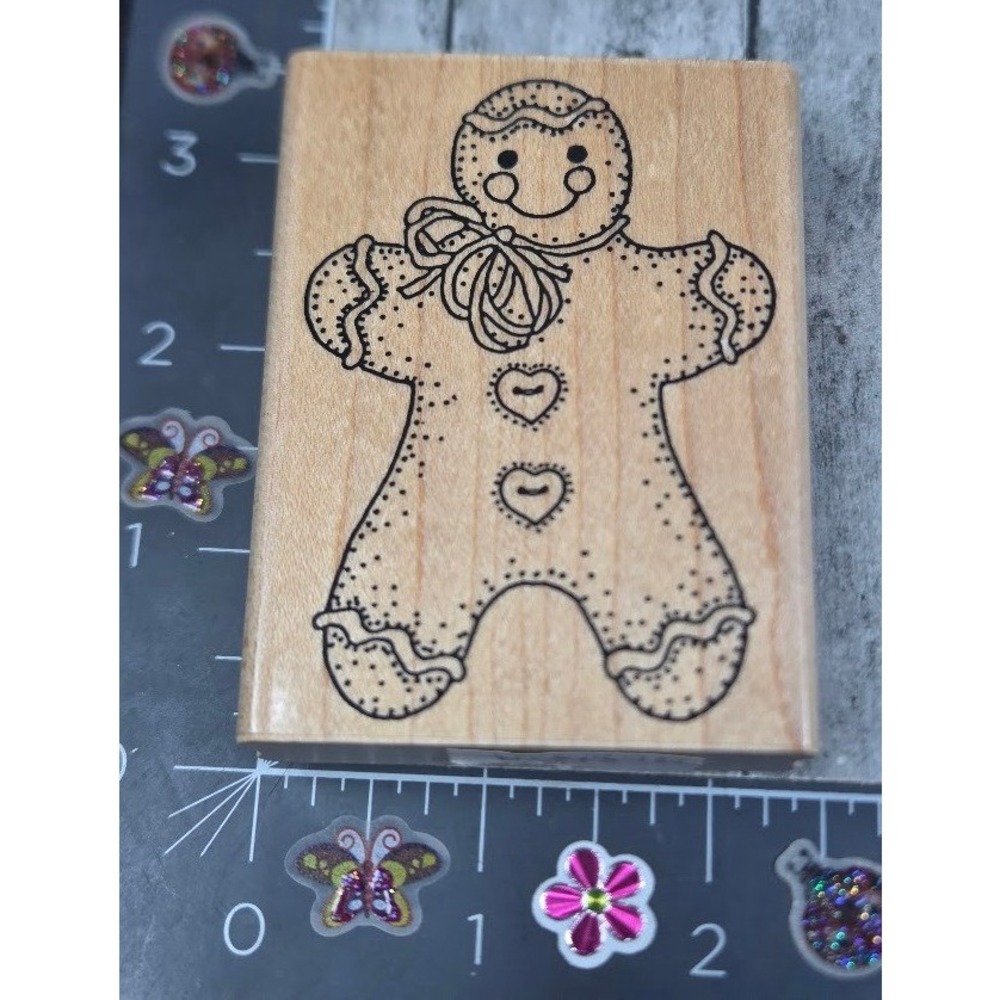 Annette Watkins Gingerbread Cookie Christmas 1993 Rubber Stamp Wood #S7